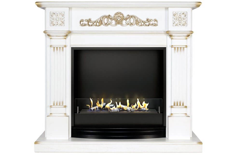 Биокамин в портале Firezo Florina Белый дуб патина золото, стандарт Биокамин в портале Firezo Florina Белый дуб патина золото, стандарт